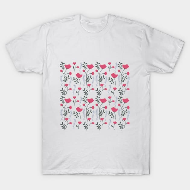 Pretty Red rose pattern in Whte T-Shirt by Shineyarts